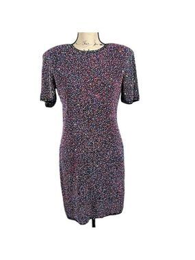 Vintage 80’s Heavy Hand Beaded and Sequinned Dress Size M